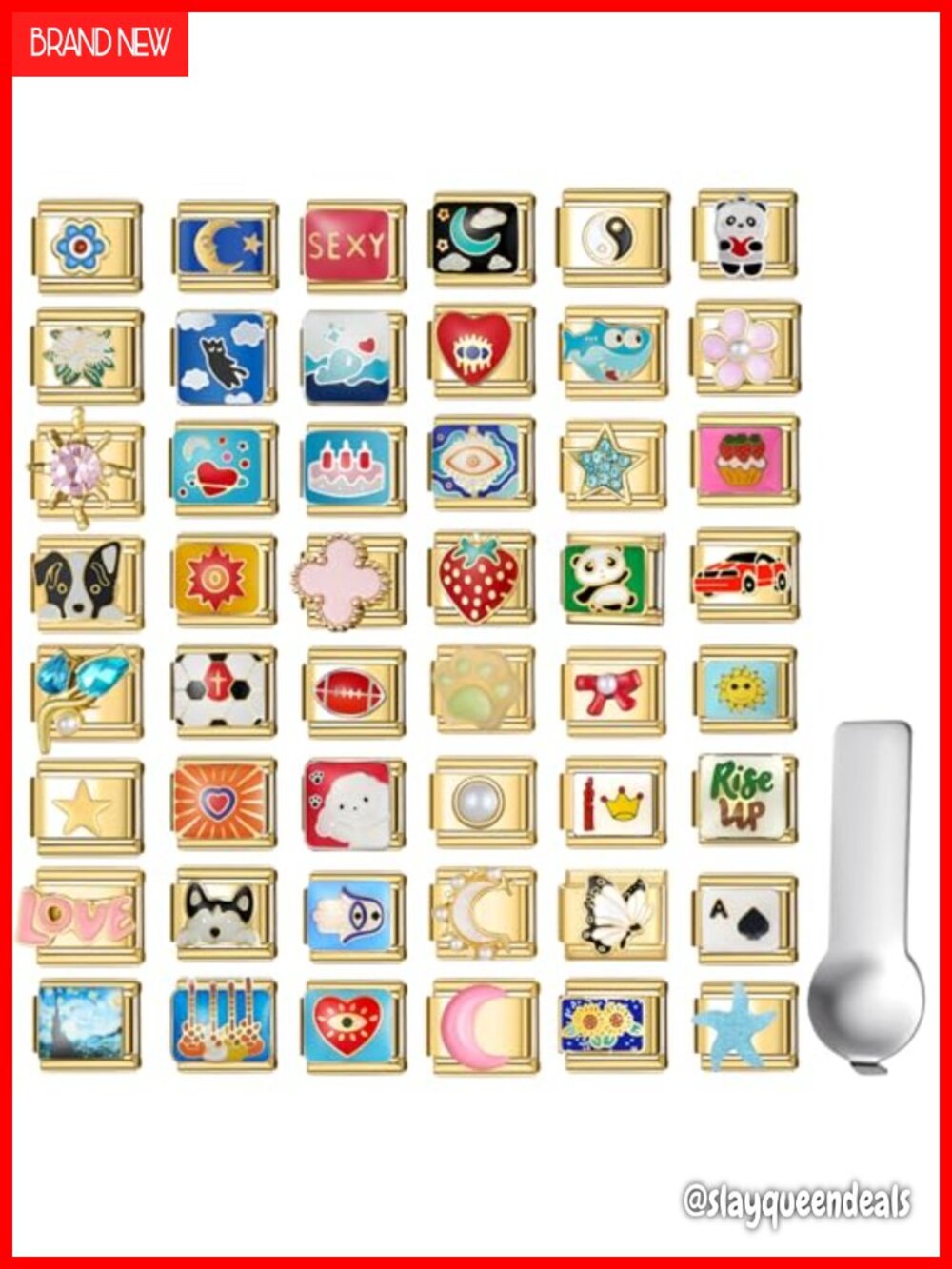 Stainless Steel DIY Italian Charm Bracelet Kit with 9 Charms & Tool